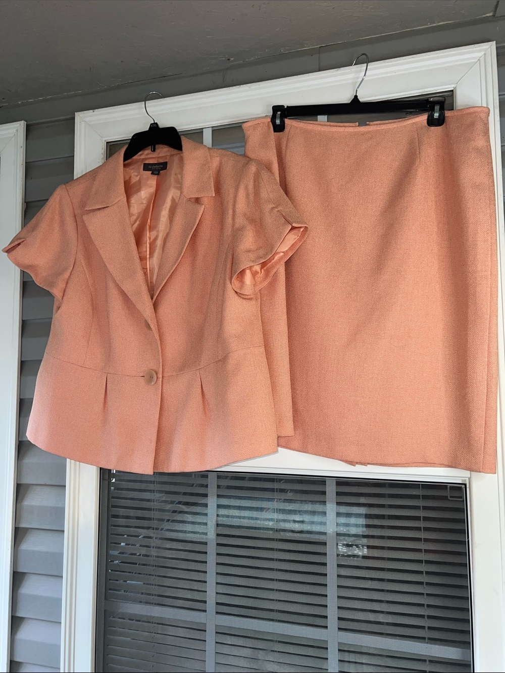 Liz Claiborne Peach Two-Piece Short-Sleeve Blazer & Skirt Set